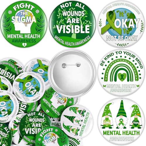 Lot de 100 badges ronds en métal de 76 mm pour la sensibilisation à la santé mentale en fer blanc