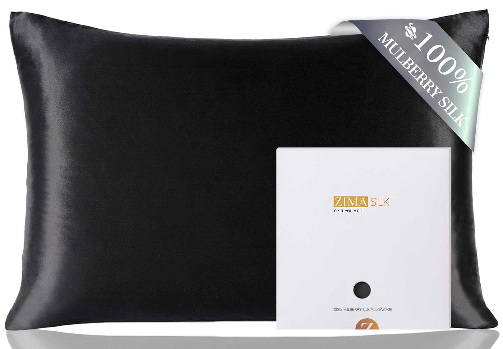 ZIMASILK 100% Mulberry Silk Pillowcase for Hair and Skin Health, Both Sides 19 Momme Premium Grade 6A Silk, Soft & Smooth, 600 Thread Count, with Hidden Zipper, 1pc (Standard 50x75 cm, Black)