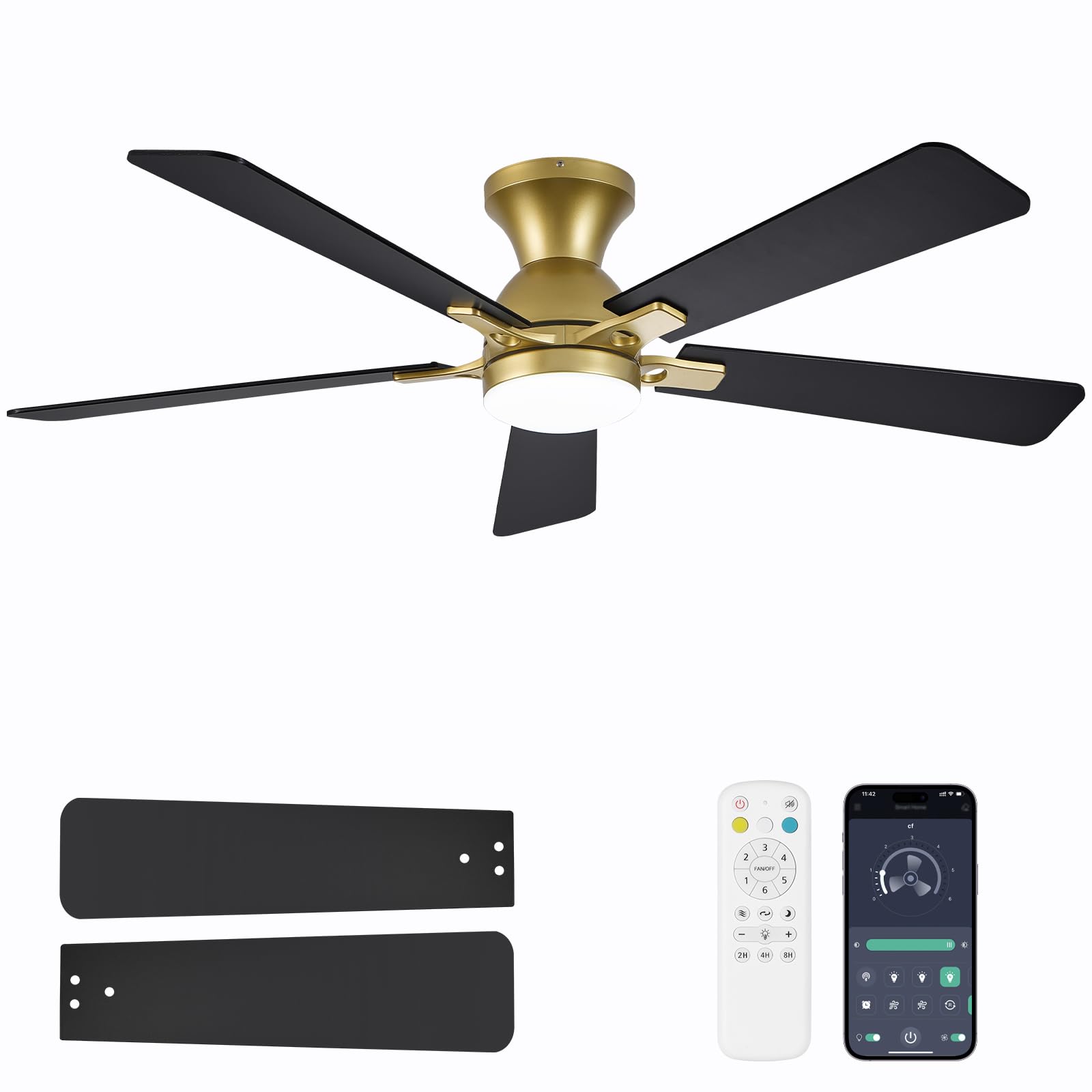 Ceiling Fans with Lights and Remote 52 Inch Ceiling Fan with Light Low Profile Reversible Gold Fandelier Ceiling