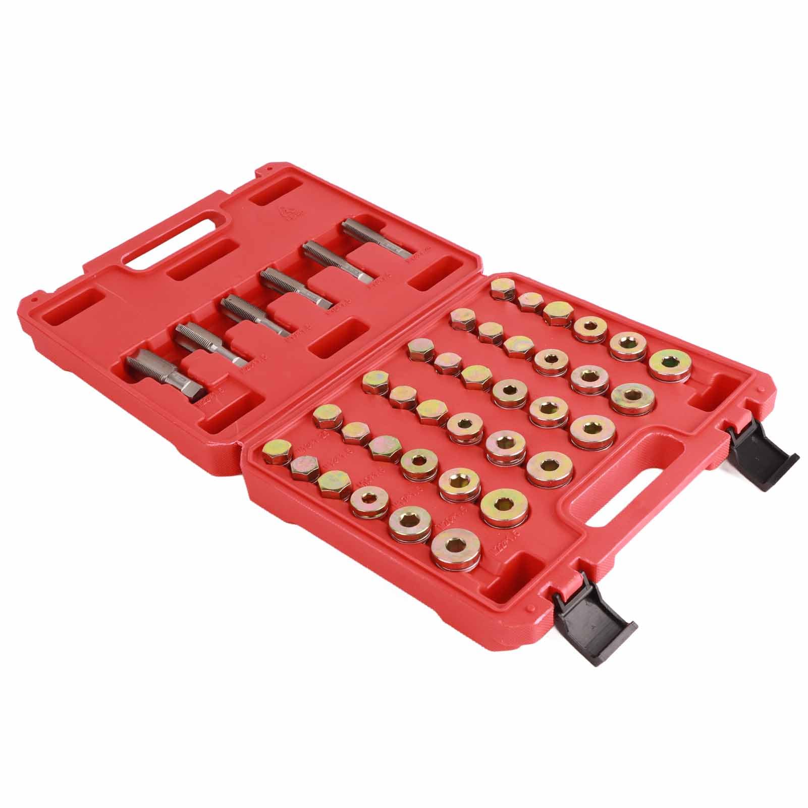 Kit di riparazione filettatura coppa olio da 114 pezzi adatto per Seat, set di strumenti per tappo di scarico coppa olio con dimensioni M13 M15 M17 M20 M22, utensili di