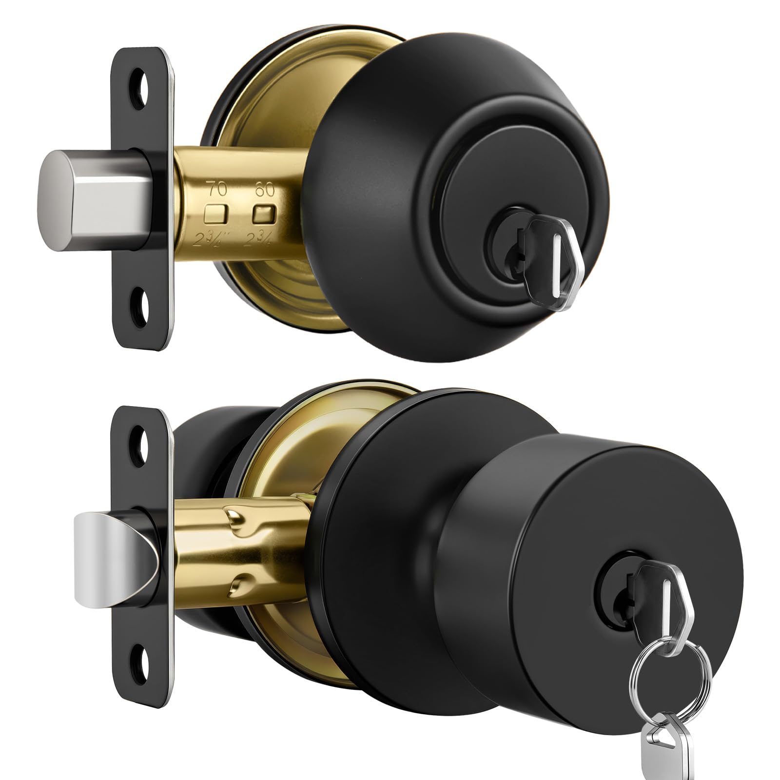 Matte Black Door Knobs - 6 Pack Privacy Locks -18
