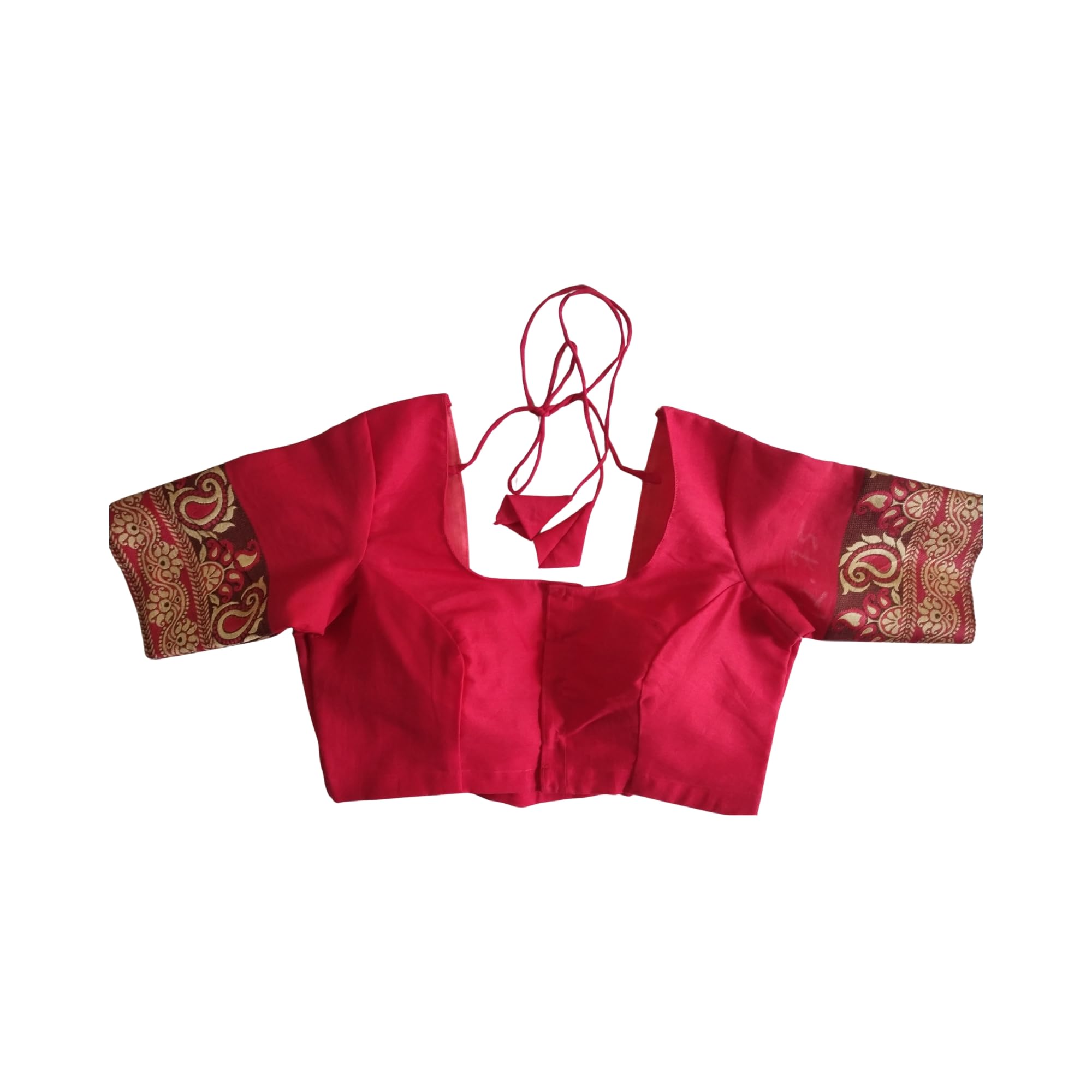 Women's Readymade Cotton Silk Saree Blouse with Brocade Paisley Sleeves-image-17