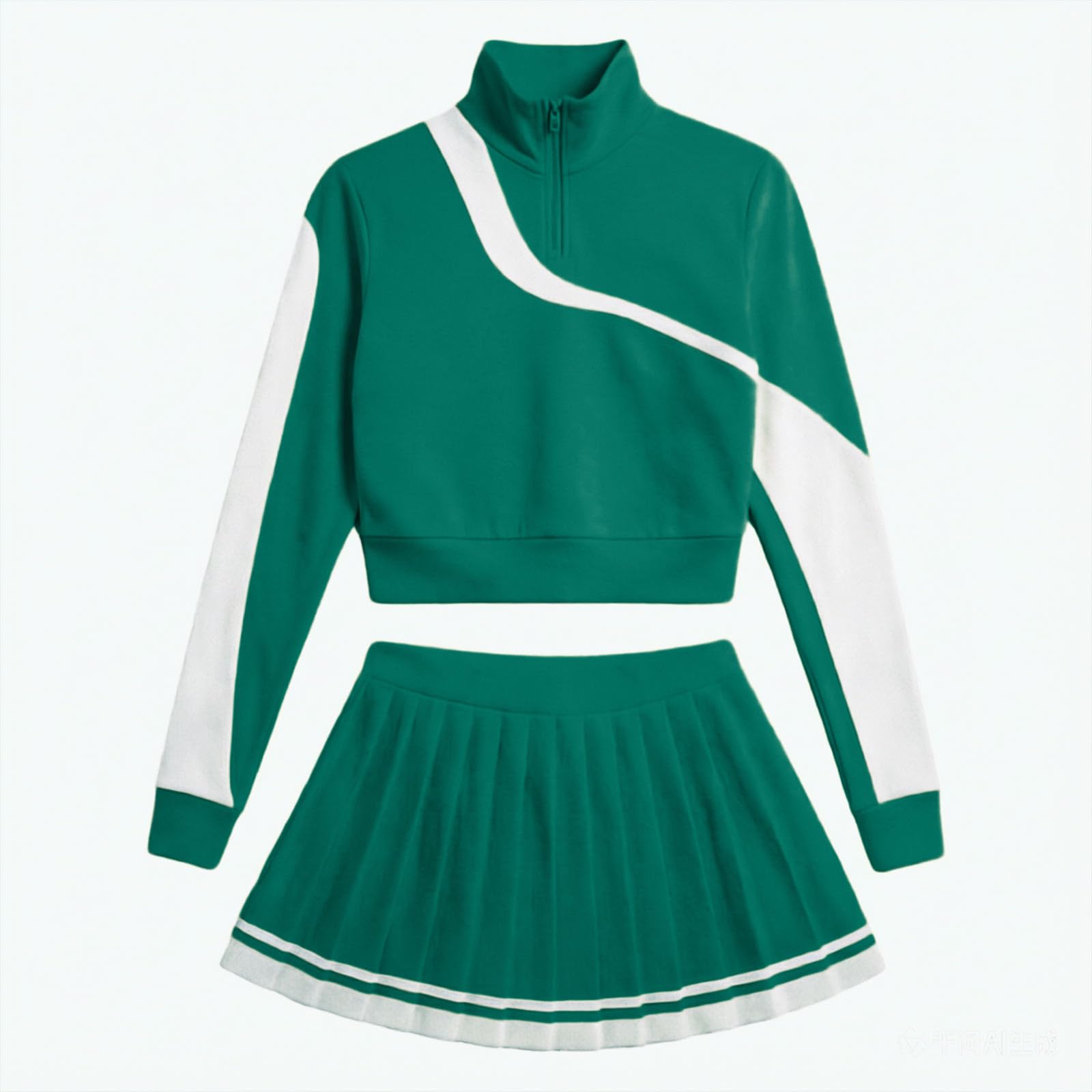 Generisch Sportanuzg Juego de falda de tenis de 2 piezas para mujer, conjunto deportivo, chándal de manga larga, parte superior con falda deportiva, falda de golf holgada y camiseta larga, 2 piezas