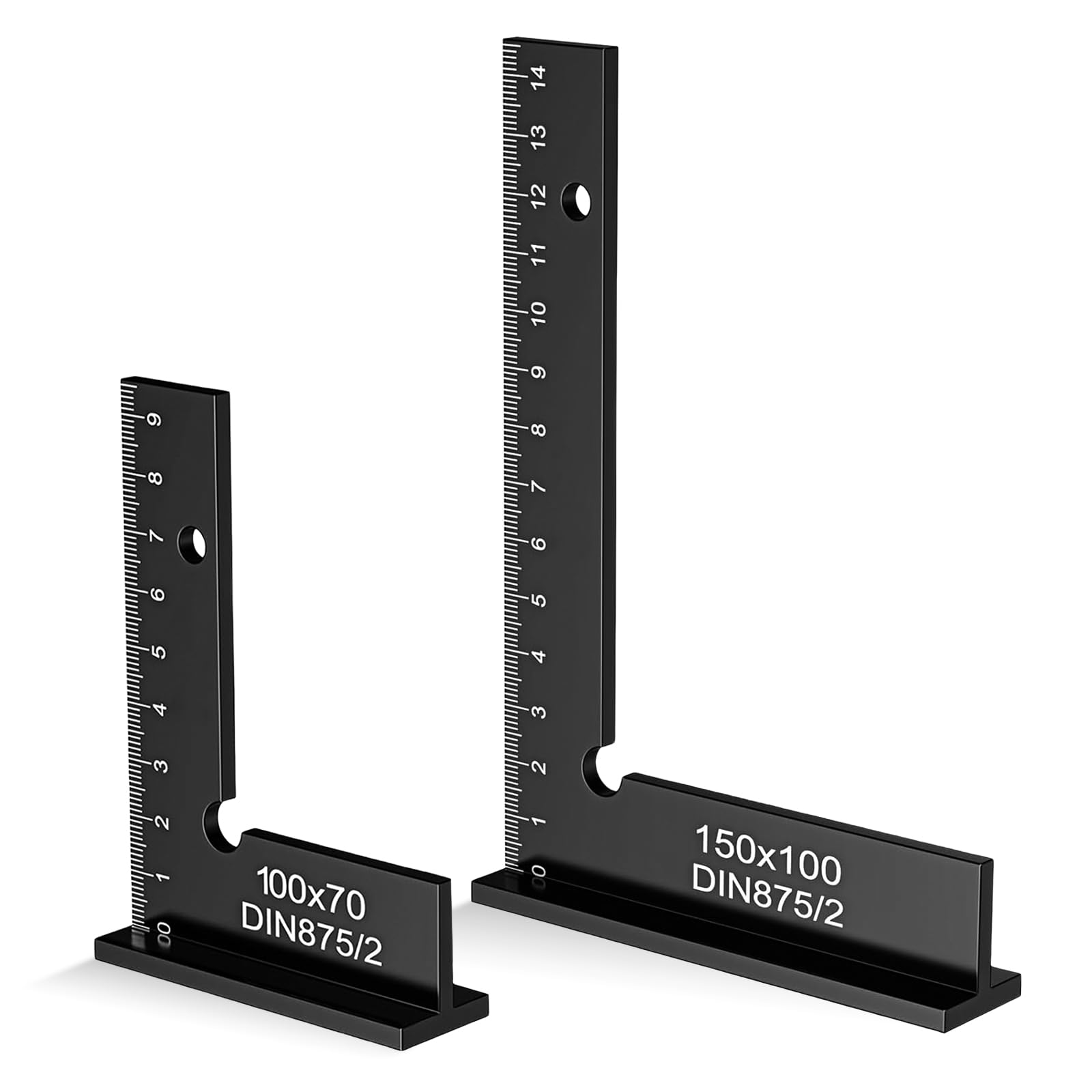 Escuadra Carpintero, 2 piezas falsa Escuadra de aluminio con escala de medición herramienta de precisión ángulo recto para máquinas laboratorio y trabajo de madera, 150x100mm y 100x70mm