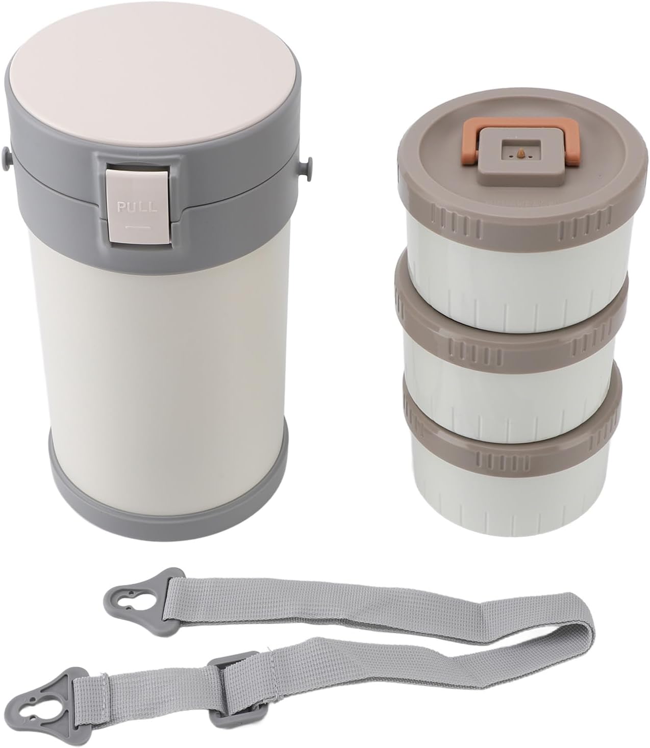 TOPINCN 2.3L Lunch Boxes, 304 Stainless Steel 3 Tier Insulated Food Jar, Double Insulation Lunch Box with Shoulder Strap, Microwave (White)