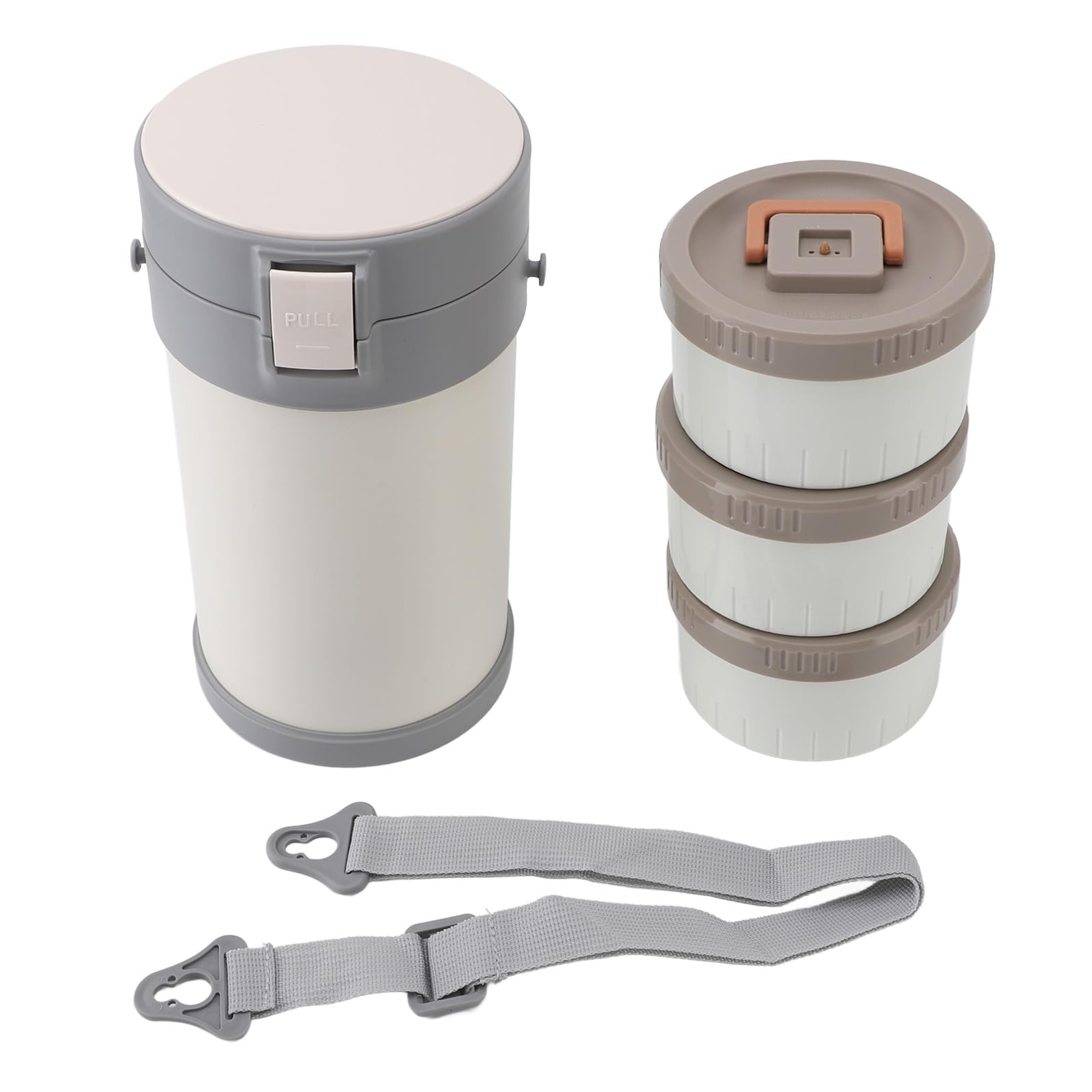 Aramox Isolierter Lebensmittelbehälter, 2,3 L, 3-stöckige -Lunchbox, Vakuumisolierter Lebensmittelbehälter aus Edelstahl 304, Mikrowellengeeignete Boxen, Auslaufsicher, mit Schultergurt für das