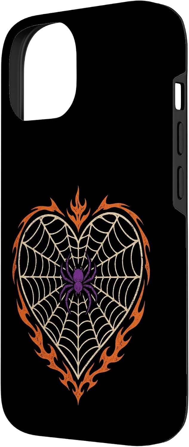 Halloween Spider Web Heart Flames Vintage Line Art Case for iPhone 14 image 2