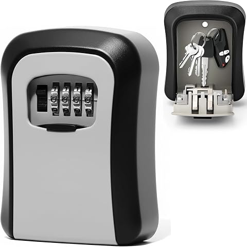 Schlüsseltresor mit Zahlencode, Vollmetall Schlüsselkasten mit 4 Stellig Code Wandmontage, Schlüsselsafe Aussen, Schlüsselbox wasserdichte, Robust, Sicher, Schlüsselversteck für Schlüssel Türkarte