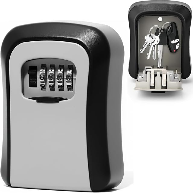 Schlüsseltresor mit Zahlencode, Vollmetall Schlüsselkasten mit 4 Stellig Code Wandmontage, Schlüsselsafe Aussen, Schlüsselbox wasserdichte, Robust, Sicher, Schlüsselversteck für Schlüssel Türkarte