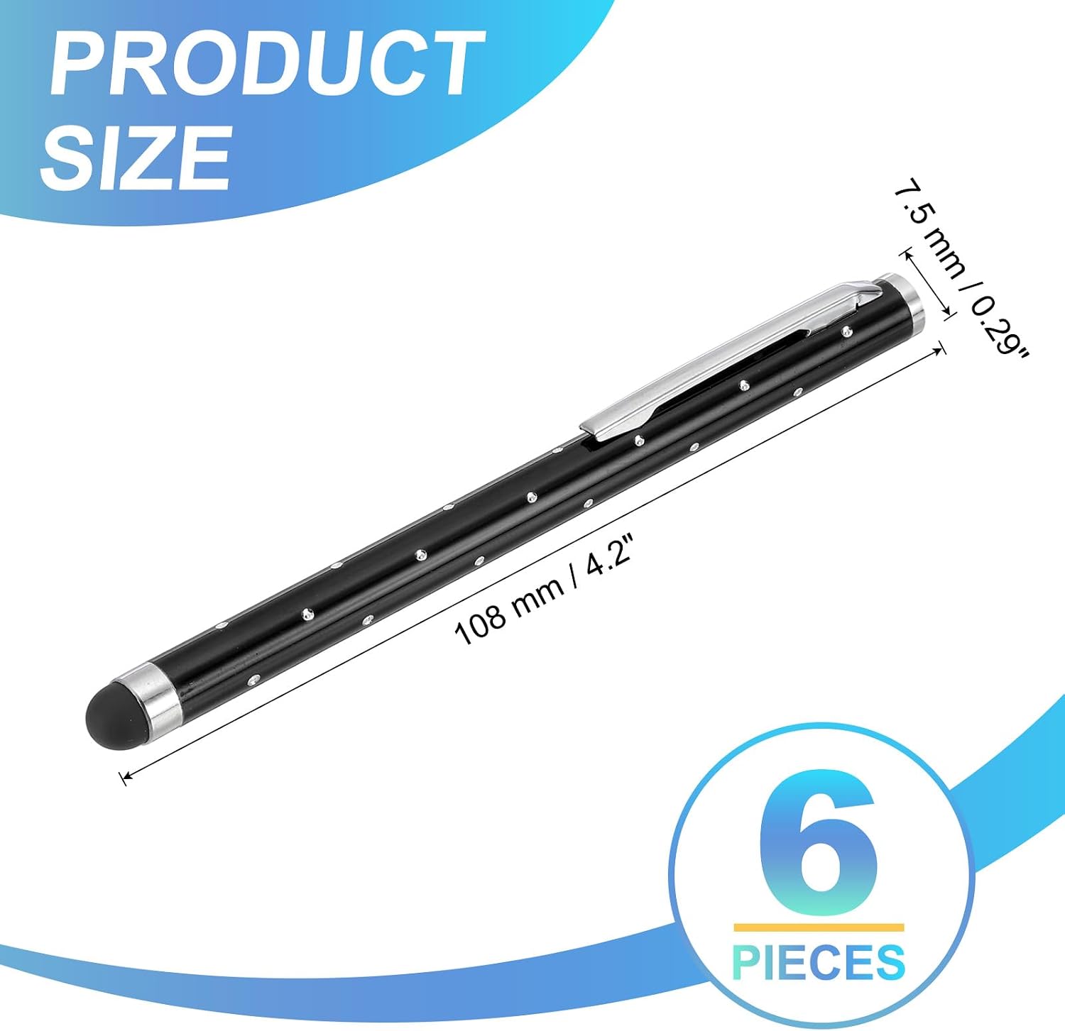 PATIKIL Stylus Pens for Touch Screens, 6 Pcs High Precision Universal Bling Stylus Crystal Metal Capacitive Pen for Touch Screen Devices Phone Tablets Laptop, Black