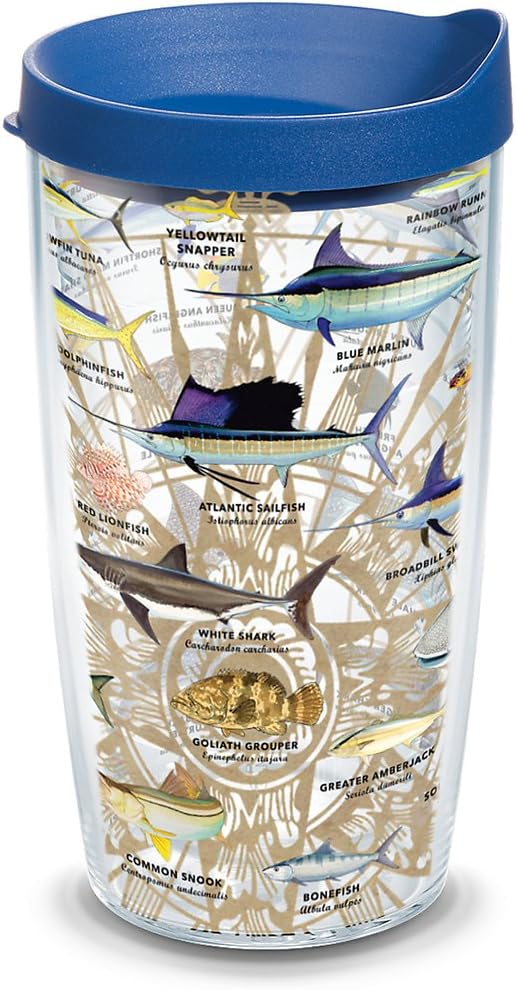 Tervis Guy Harvey Charts Made in USA Double Walled Insulated Tumbler Travel Cup Keeps Drinks Cold & Hot, 16oz Legacy, Classic