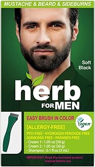 Herb For Men Mustache & Beard Dye (Soft Black, 1 Pack), PPD-Free Ammonia-Free, Vegan with Natural Ingredients, Odorless, Gentle for Sensitive Skin, No Skin Irritation
