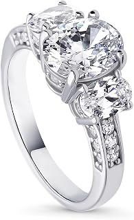 Sterling Silver 3-Stone Wedding Engagement Rings Stackable Band Ring Set for Women, Cubic Zirconia CZ - Asscher, Cushion, Oval, Princess, Round Cut