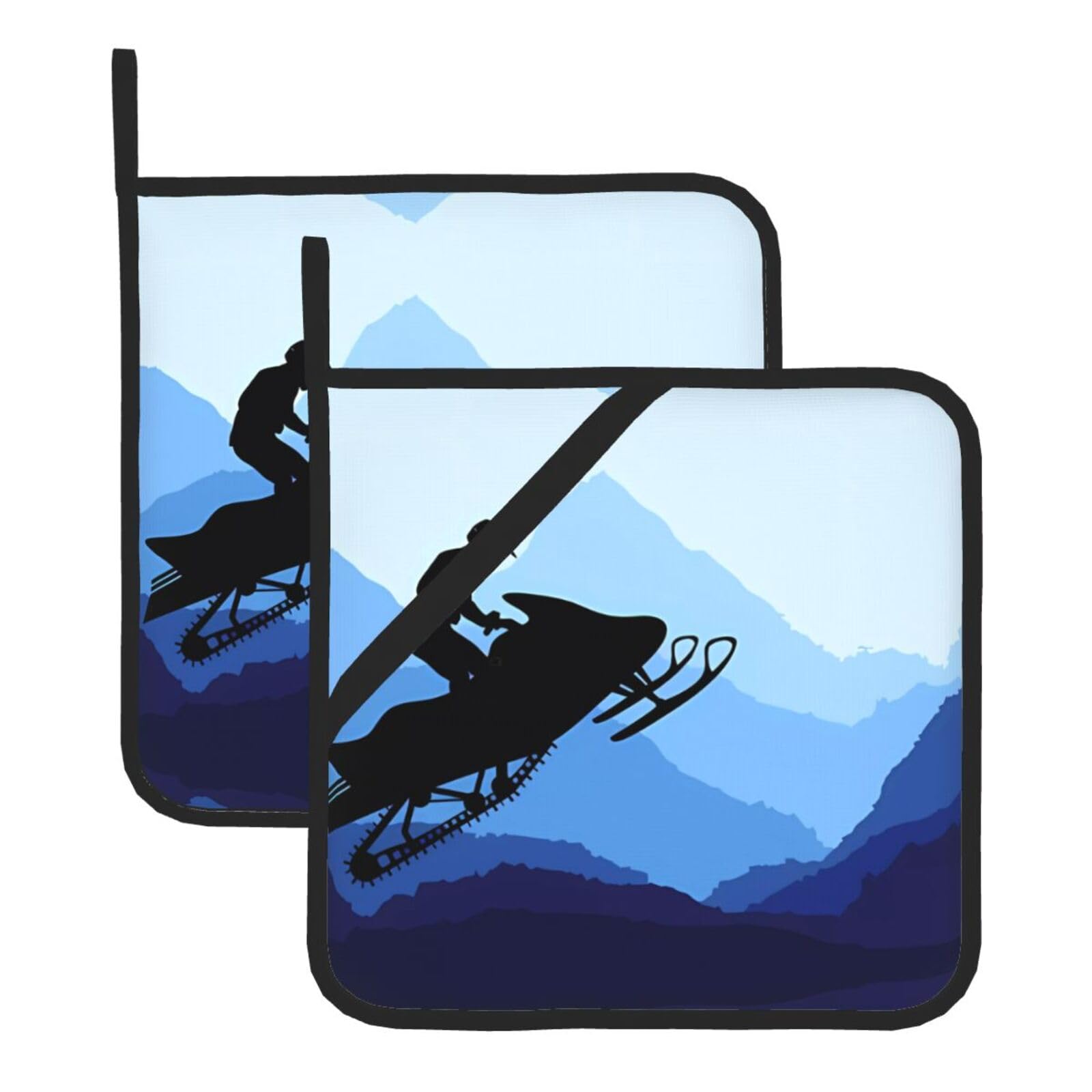 Hjfczh Black Snowmobile Prints Square Hot Pads Set Of 2 - Waterproof Kitchen Covers For Pots & Pans, Heat Resistant Layers With Hanging Loop - Great For Oven & Bbq