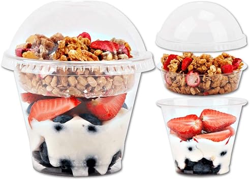 Aatriet 9oz Clear Plastic Parfait Cups with Insert & Dome Lids 50 Sets for Yogurt, Fruits, Dips, Veggies, Takeaway Breakfast and Snacks. No Leaking