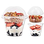 Aatriet 9 oz Clear Plastic Parfait Cups with Insert and Dome Lids No Hole - (50 Sets) Yogurt Fruit Parfait Cups for Kids, for Dips and Veggies, Take Away Breakfast and Snacks. No Leaking