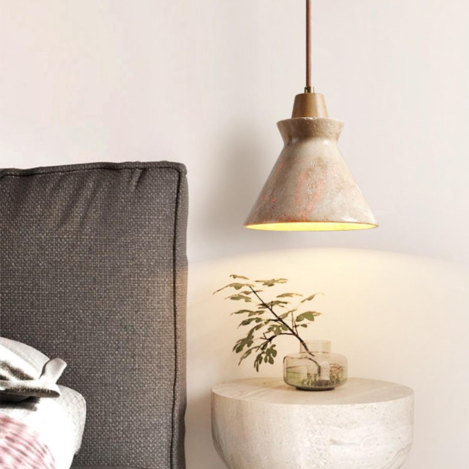 Lampada a sospensione in travertino con lampada a