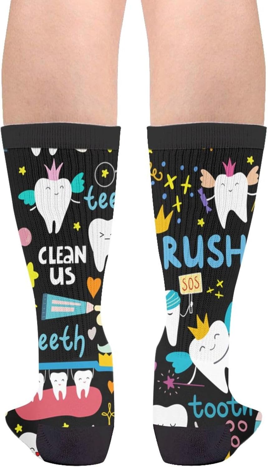 Cute Dental Tooth Dentist Socks Funny Crew Dress Socks For Men Women - Image 2