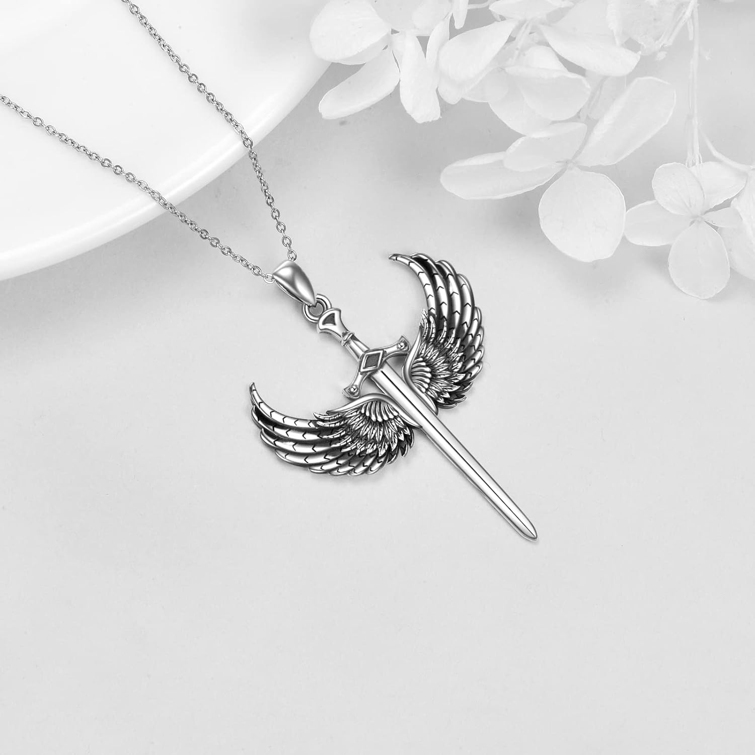 AXELUNA Angel Wings Sword Cross Pendant Necklace Sterling Silver Sword Jewelry For Women Men - Image 5