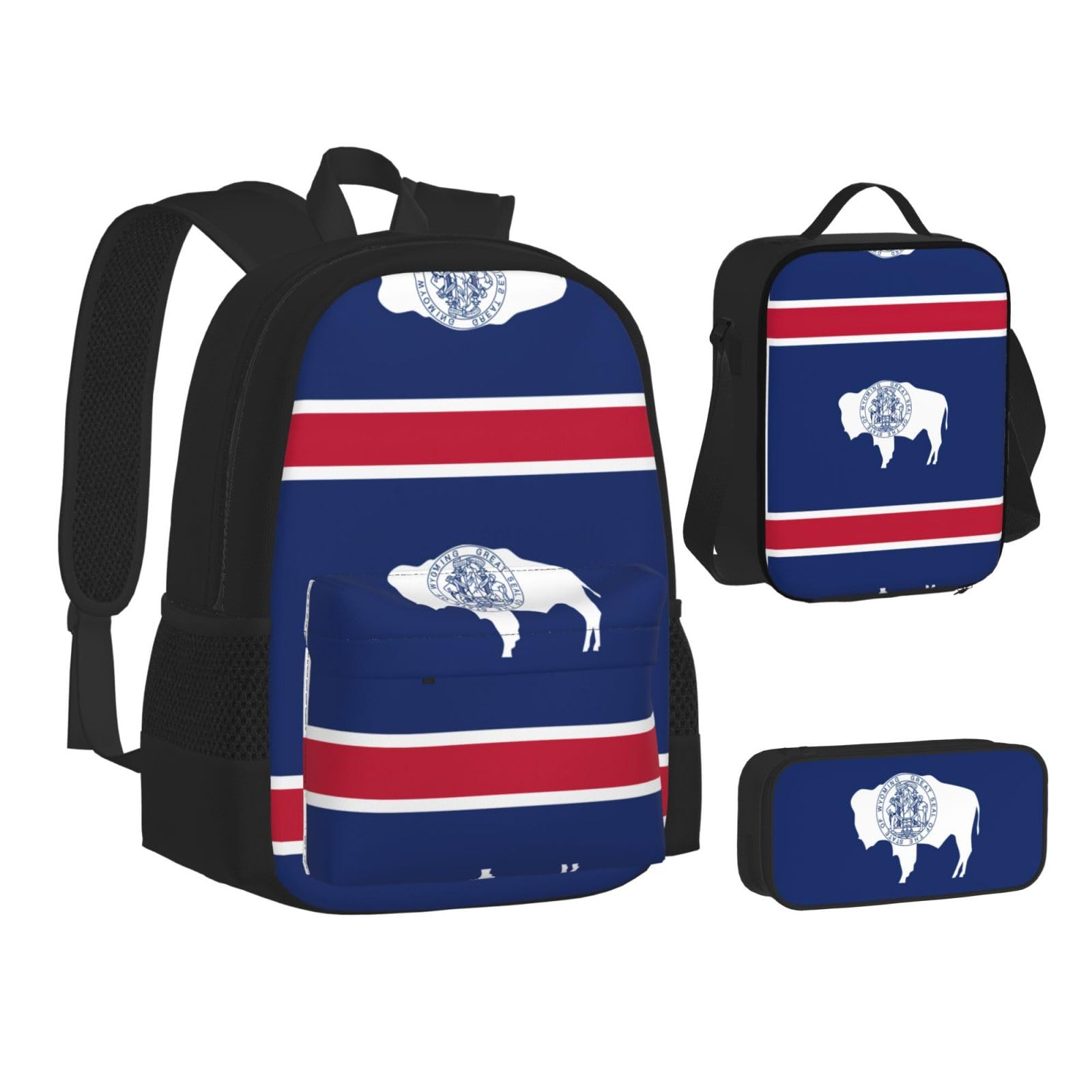 Flaga stanu Wyoming plecak dziecko chłopcy dziewczęta pudełko na lunch szkoła torba zestaw uczniów szkoły student prezent, Czarny, One Size, Bagaż