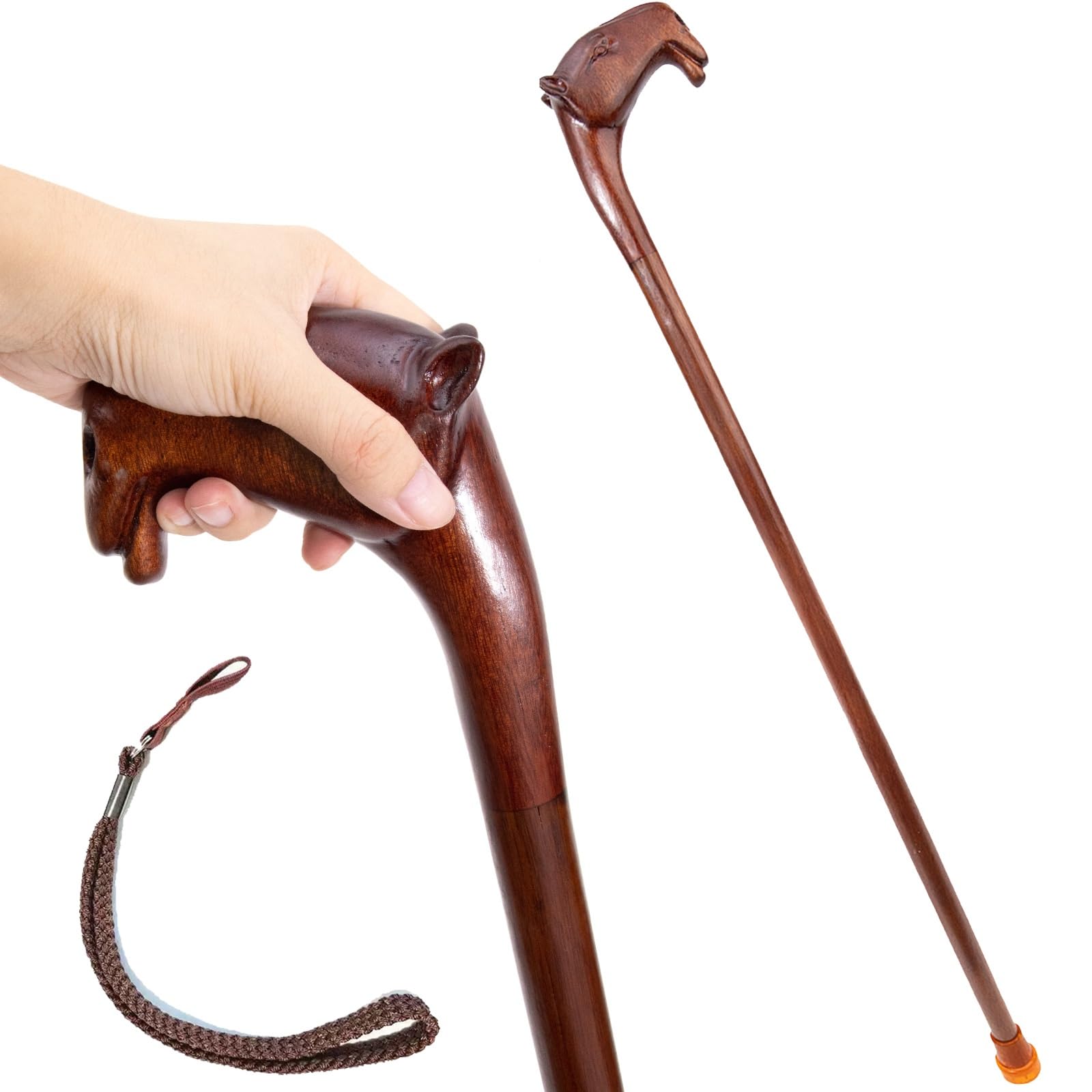 Bastone da Passeggio, con Impugnatura Ergonomica e Puntale in Gomma | 36 pollici, bastone color cammello, antiscivolo, per anziani, uomini e donne, modello decorativo di lusso Cospaly