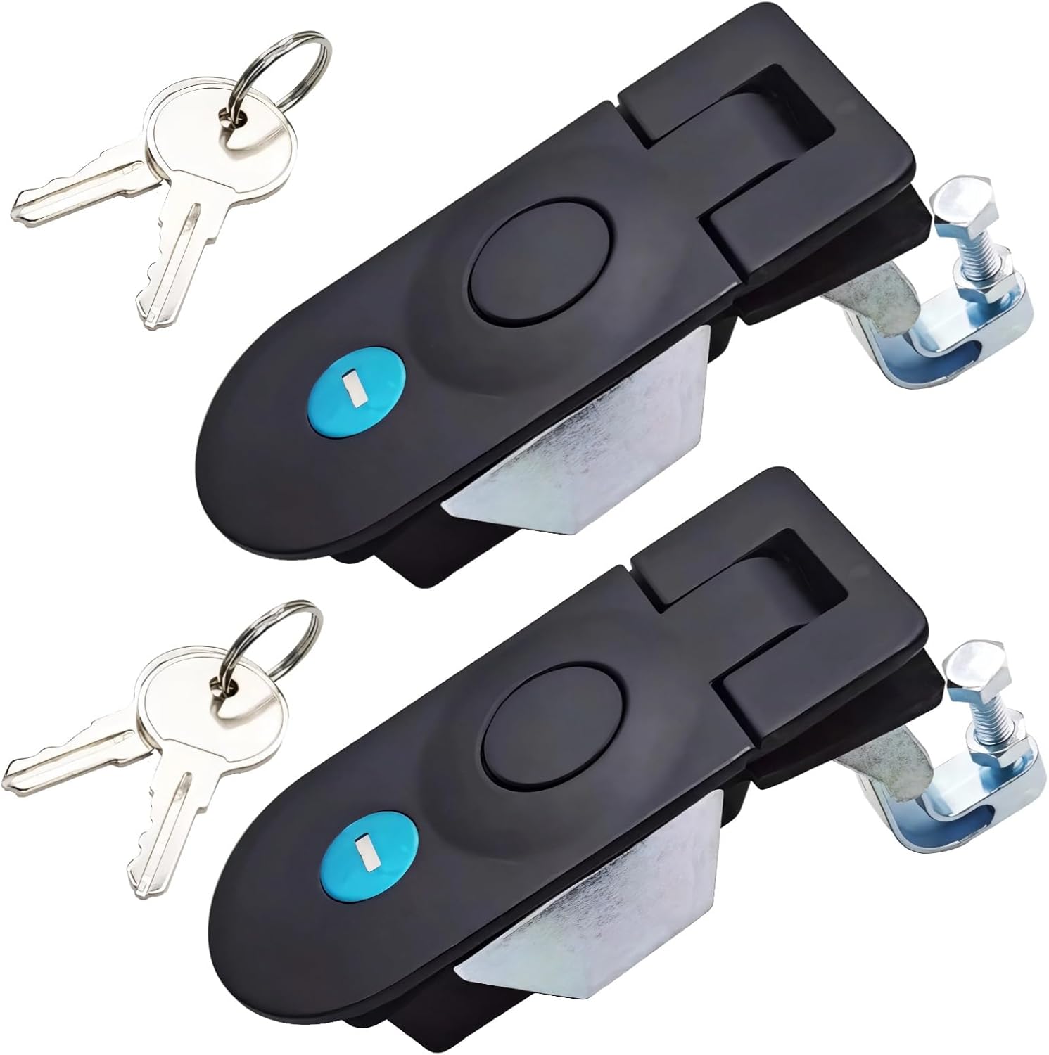 Ms609 Compression Latch For Rv Compartments, Style Push Button Lock, 2 Pcs, Zinc Alloy, Black With Adjustable Bolts And Keys