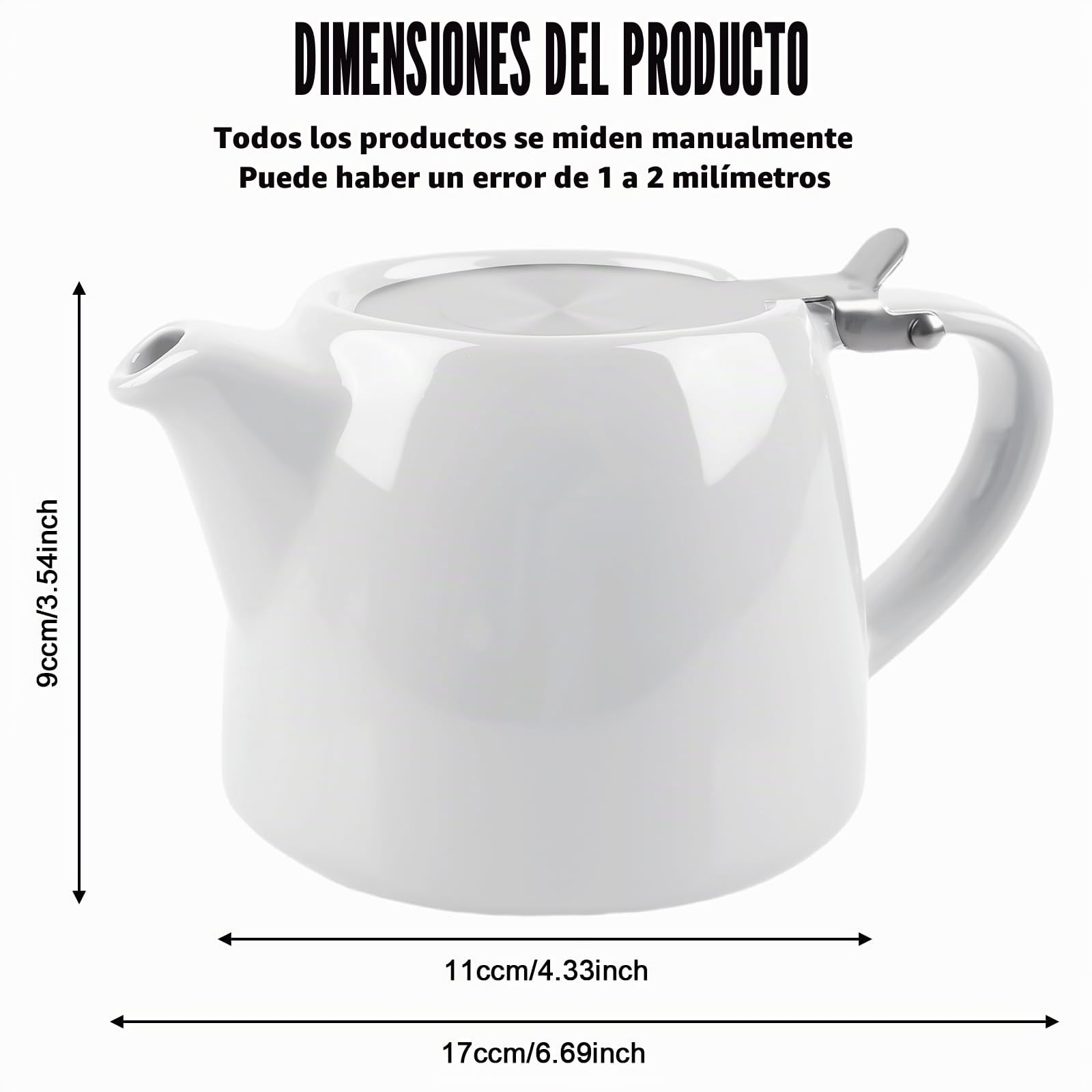 GAOUTO Tetera con colador, 500 ml, tetera de cerámica aislante con colador de acero inoxidable extraíble, infusor de malla fina, color blanco