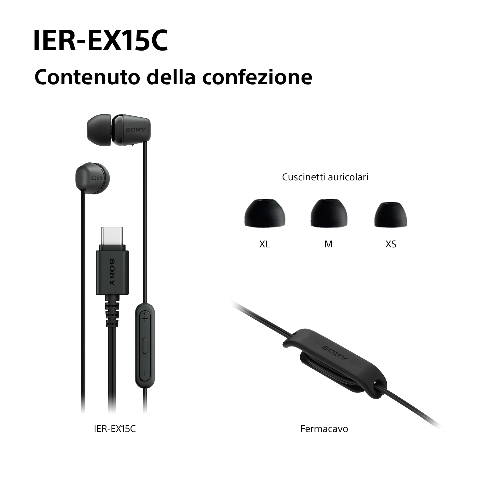 Sony IER-EX15C avec Micro – Écouteurs filaires USB-C pour Android, iPhone, Ordinateur Portable et PC – Câble Anti-enchevêtrement – Parfaits pour Les Voyages et Une Utilisation Quotidienne – Noir