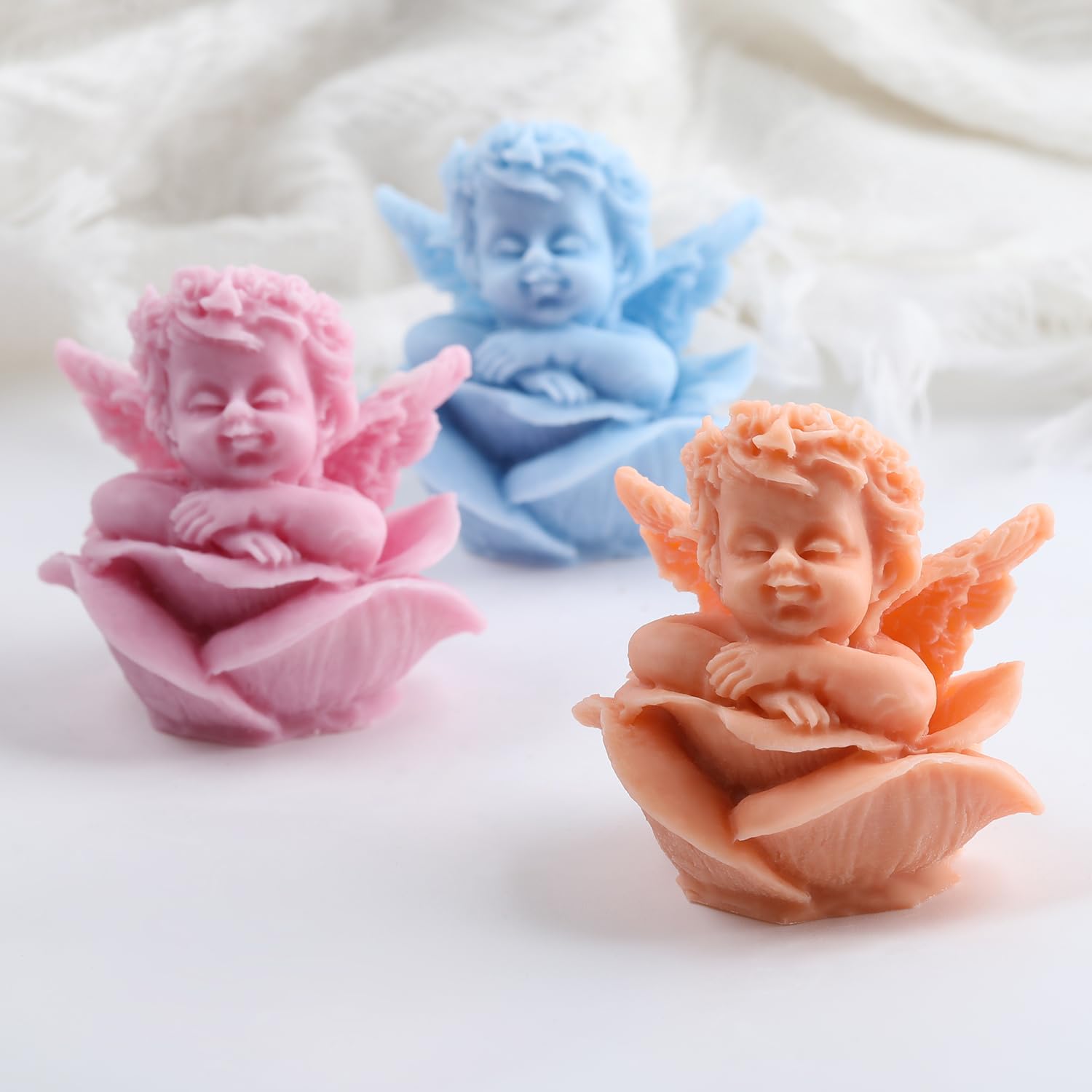 XIAOSHUI Angel Candle Silicone Moulds Rose Flower Angel Resin Casting Mould for DIY Candle Making Home Decoration Aromatherapy Candles Wax Plaster Polymer Clay Craft - Image 4