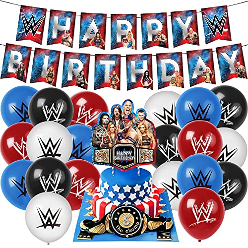 WWE party supplies birthday,wwe birthday party decorations Set includes wwe birthday banner ,cake topper,balloons, wrestling party supplies for wwe theme party decorations