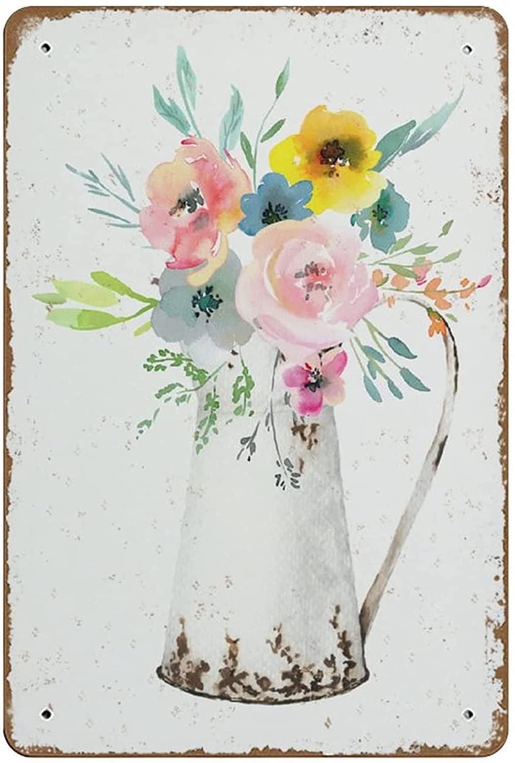 Funny Metal Signs for Bedroom Farmhouse Floral Wall Art Flowers in Pitcher Farmhouse Summer Decor French Country Wall Tin Sign Chic Art Wall Metal Decor Funny Plaque Gift for Room Office 8x12 inch