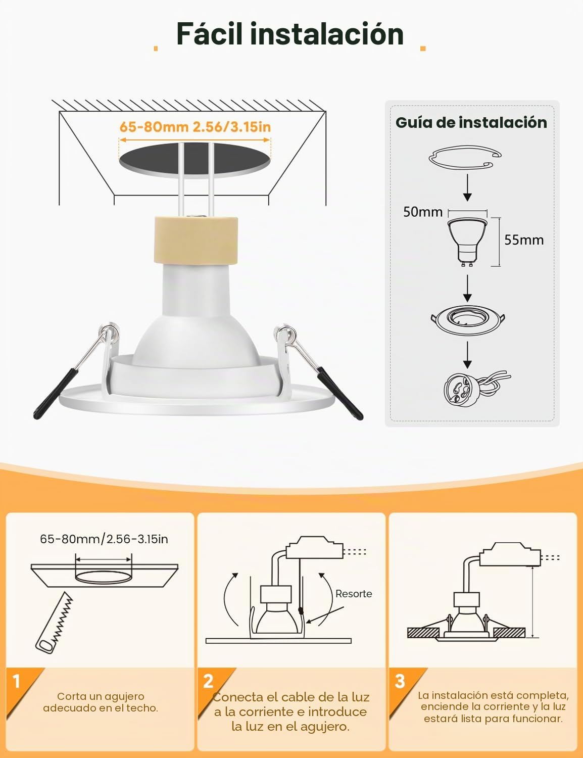 Foco Empotrable LED Techo, 10 Pieza Marco Focos GU10 Blanco Redondo, con Portalámparas GU10 para Lámparas de Led O Halógena, Ángulo basculación 30° AC 230V, Marco Empotrado Ojos de Buey para Techo