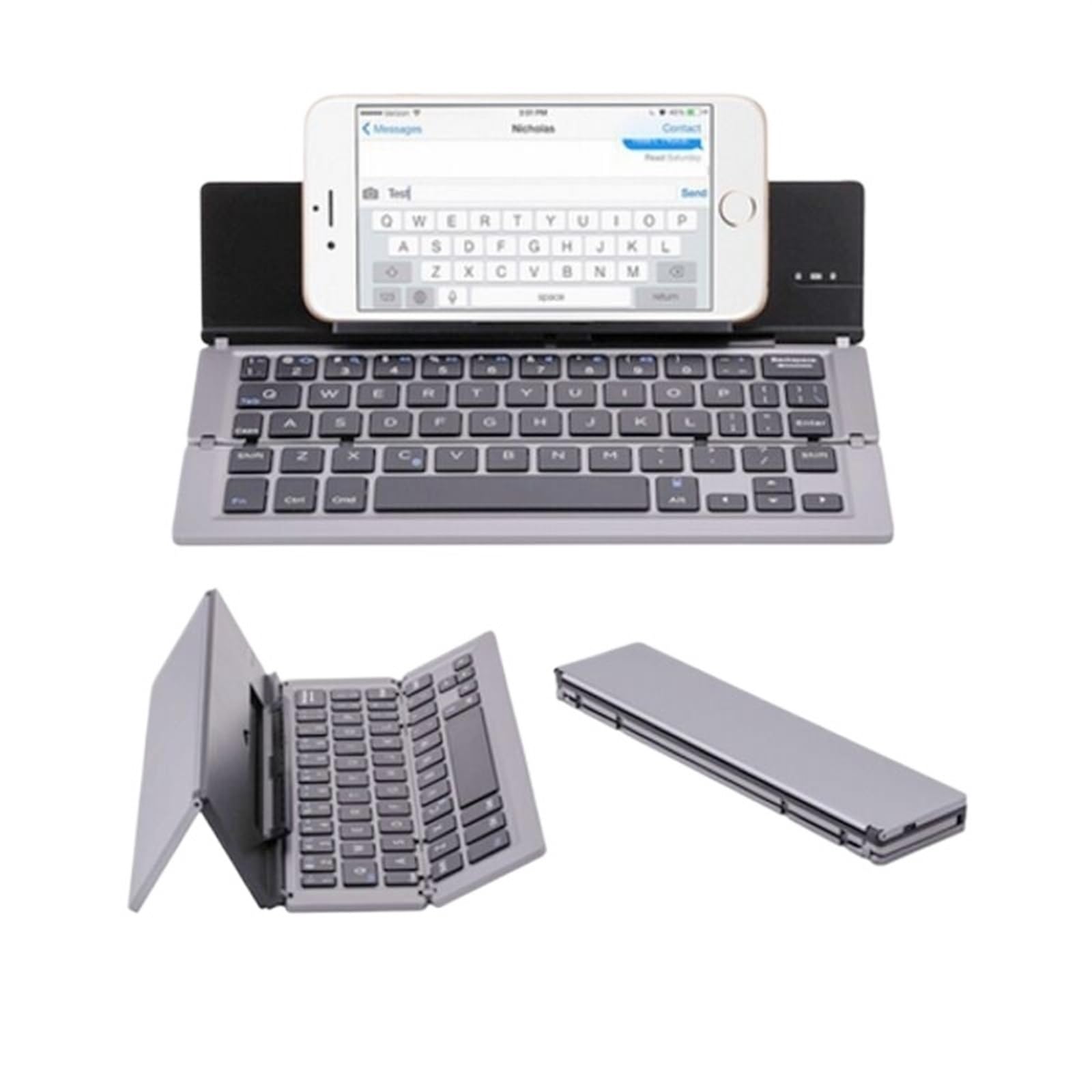 Teclado plegable inalámbrico Bluetooth universal multimedia color gris 5
