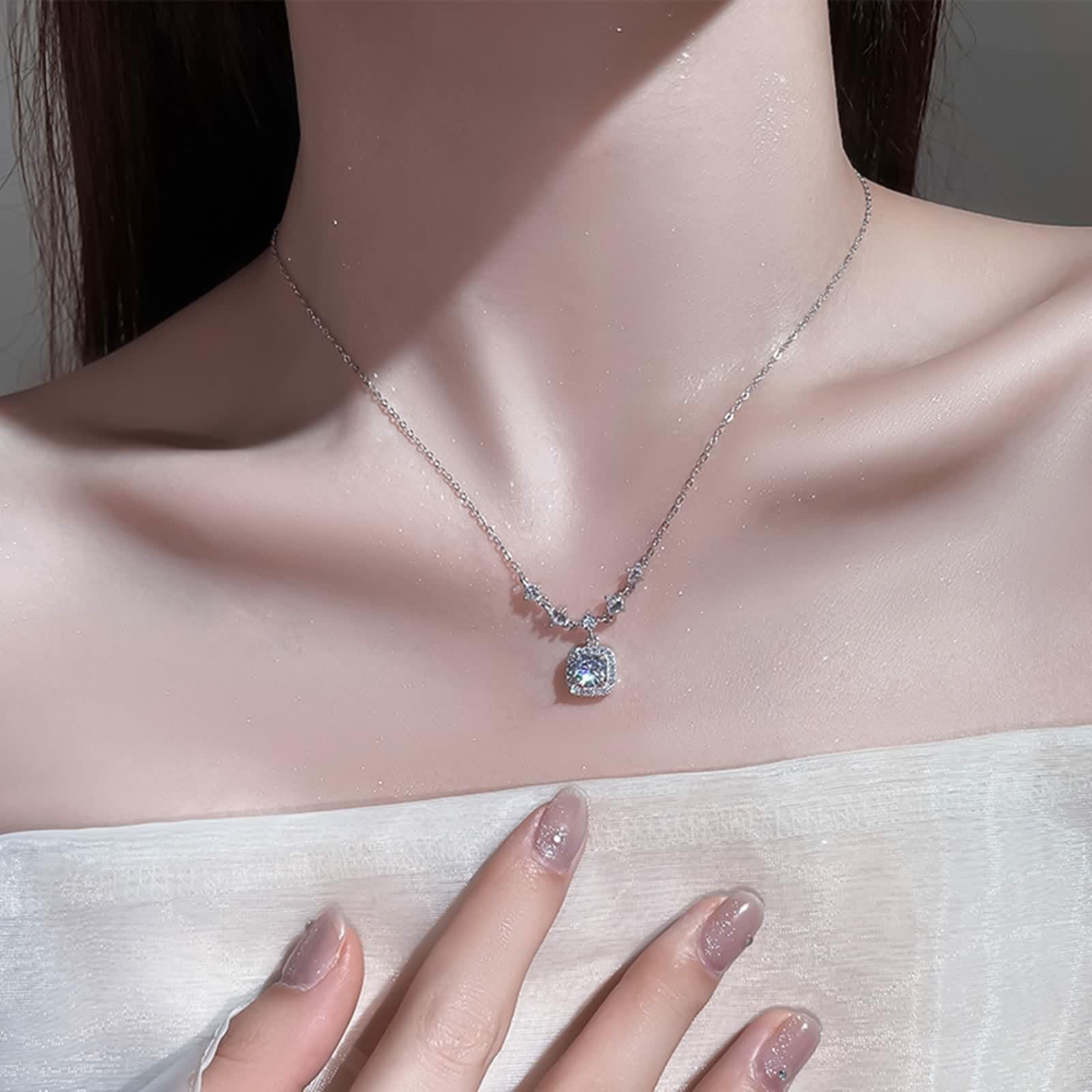 Moissanite Necklace, Women's Necklace Elegant Pendant Chain 9K/14K/14K / 18K Elegant 40+5cm Long