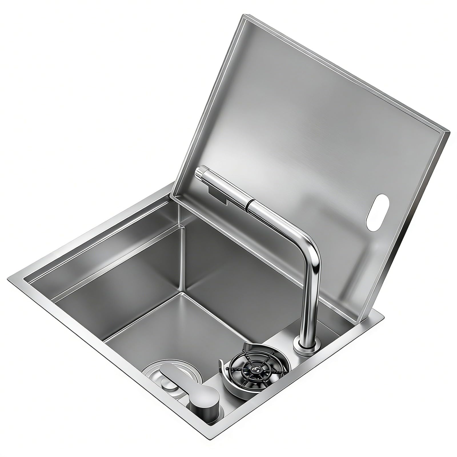 Küchenspüle Schwarz Edelstahl mit Ausziehbar Wasserhahn Glasspüler 1 Becken Silber Spülbecken Große Spülbecken Nano-Beschichtung mit Diverses Zubehör B,42 * 35cm