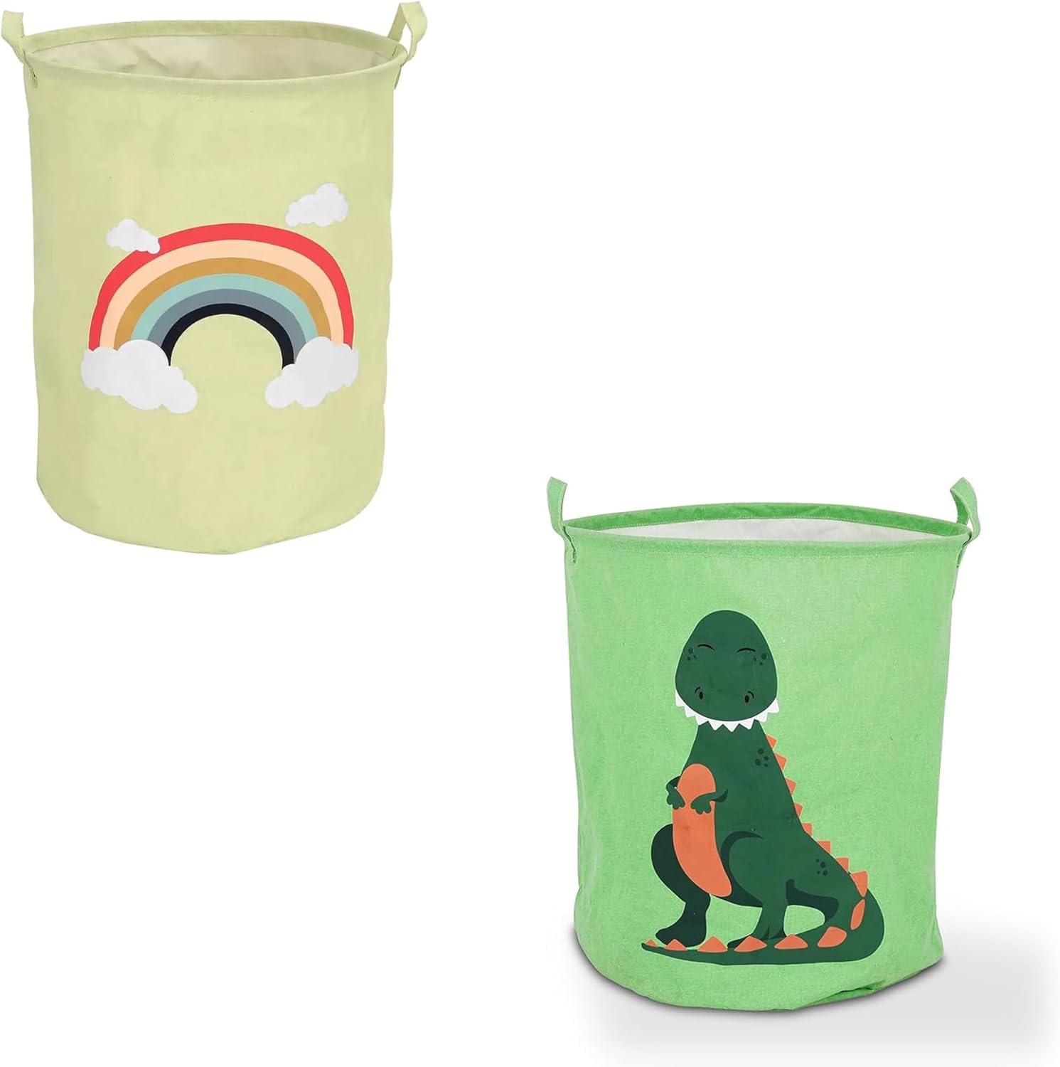 DC VOLTAGE 2 Pack Large Sized Waterproof Foldable Laundry Hamper Bucket with Handles for Storage Bin,Kids Room,Home Organizer,Nursery Storage,Baby Hamper (Dinosaur Print +Rainbow Print)