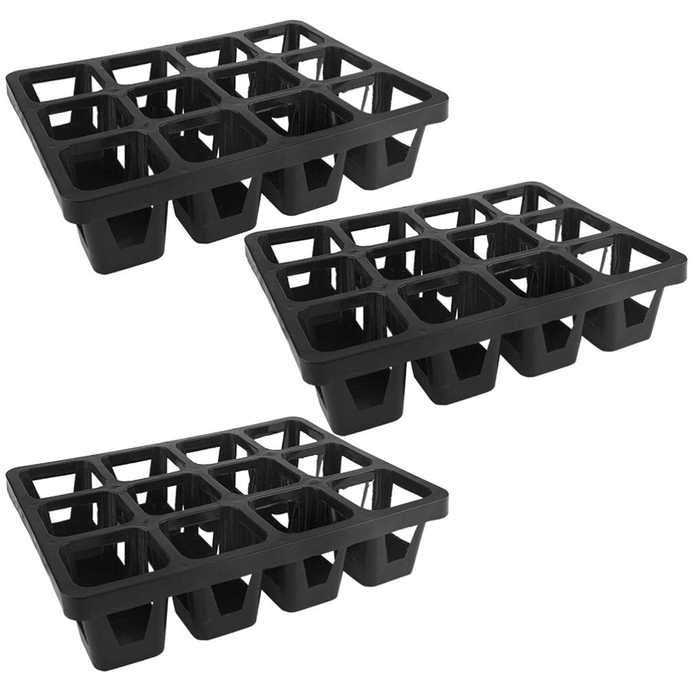 Cabilock Mini Plant Pot Tray 12 Grids Planter Holder Plastic Succulent Holder Carrier Flower Pot Stand Support with Hole Breathable for Garden Home 3pcs Black