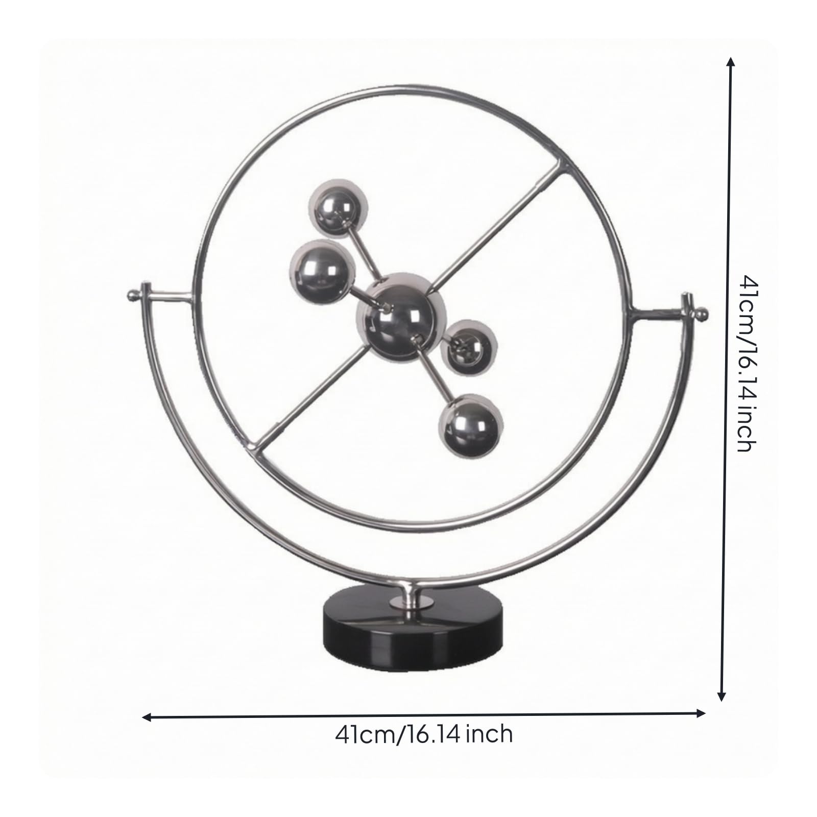 Sfera Decorativa Scultura Moderna Arredo Tavolo Centrotavola Astratto con Struttura Circolare E Barre Intersecanti in Lega con Sfere Specchiate Base