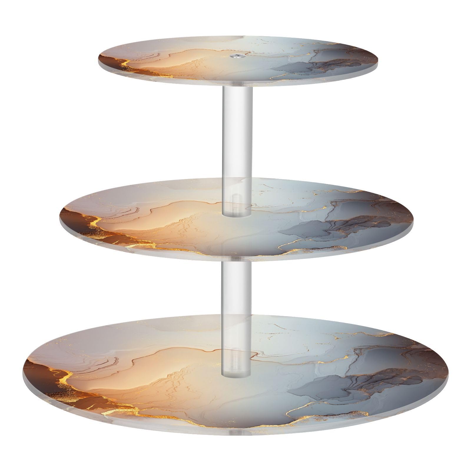 Zathe Marble White Brown Acrylic Circular Tray Waterproof Three-Layer Display Trays Dressing Room