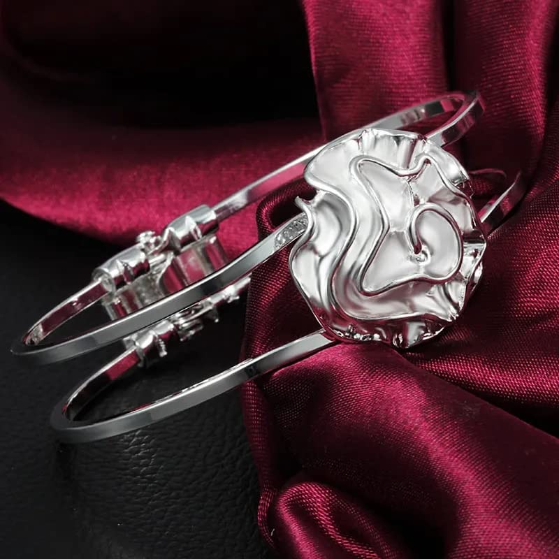 Bracelet fleur de rose en argent bijoux élégants pour femme