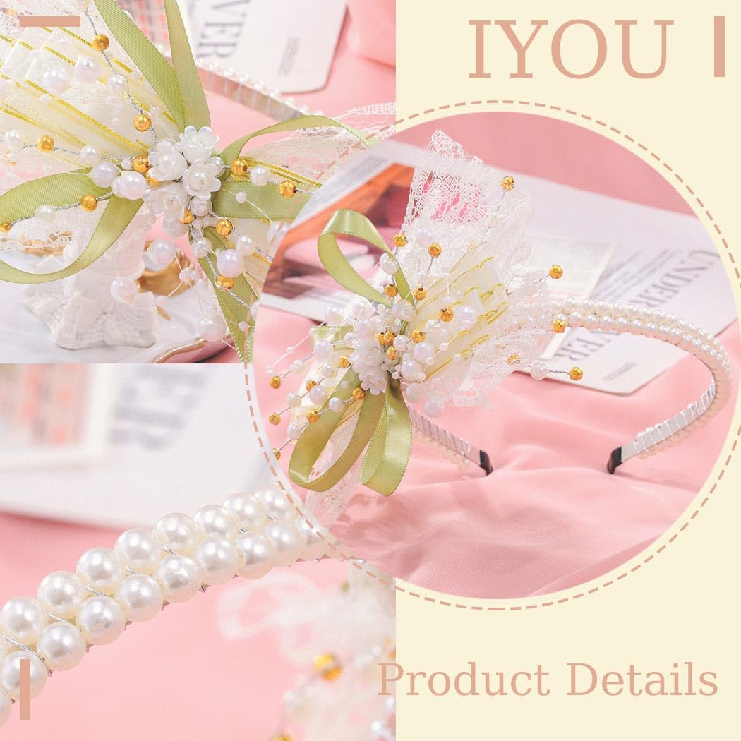 IYOU Bow Wedding Headbands Ivory Pearl Bridal Hair Bands Elegant Bridesmaid Bride Hair Accessories for Women - Image 3