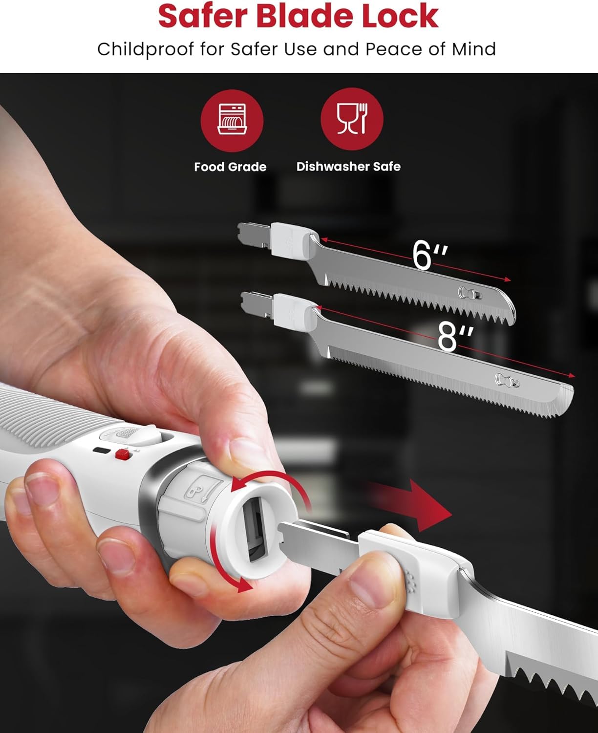 Keenstone Kabelloses Elektromesser mit Wellenschliffklinge zum Schneiden von Pute, Fleisch, Filetieren und Brot, ergonomisches Design mit komfortablem, konturiertem Griff, wiederaufladbar