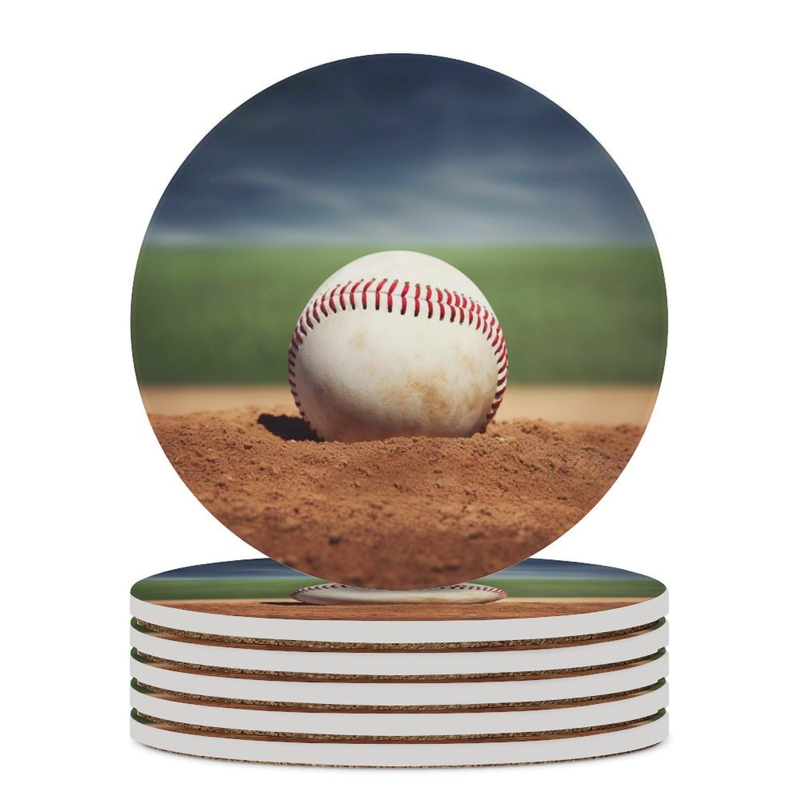 Baseball Coaster with Cork Base Drink Coasters for Coffee Table Decor Modern Cup Coasters with Non-Slip & Heat-Resistant Cute Ceramic Table Coaster for Home Dining