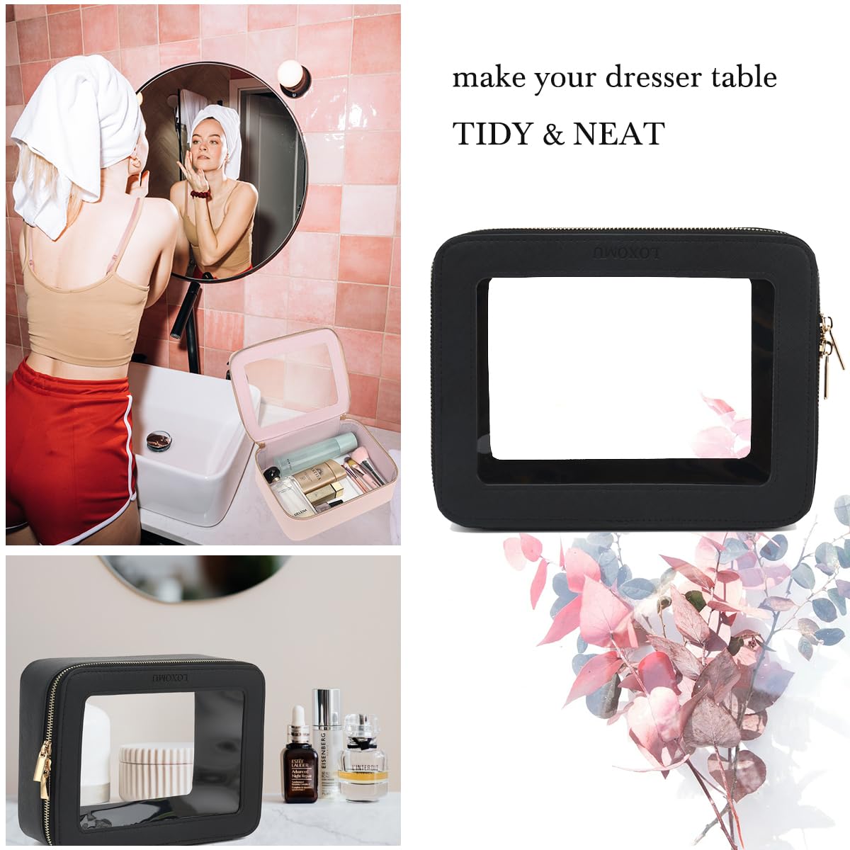 Clear Makeup Bag for Traveling Clear Travel Toiletries Bag Transparent Cosmetic Bags Organizer for Women Car Essentials - Image 4