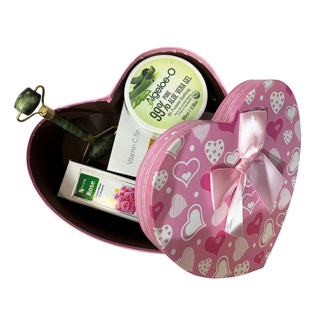 Valentine’s Skincare Gift Set – Rosewater Mist, Vitamin C Serum, Aloe Vera Gel & Jade Roller in Heart-Shaped Box – Glowing Skin Essentials Kit for Radiant Skin.-image-15