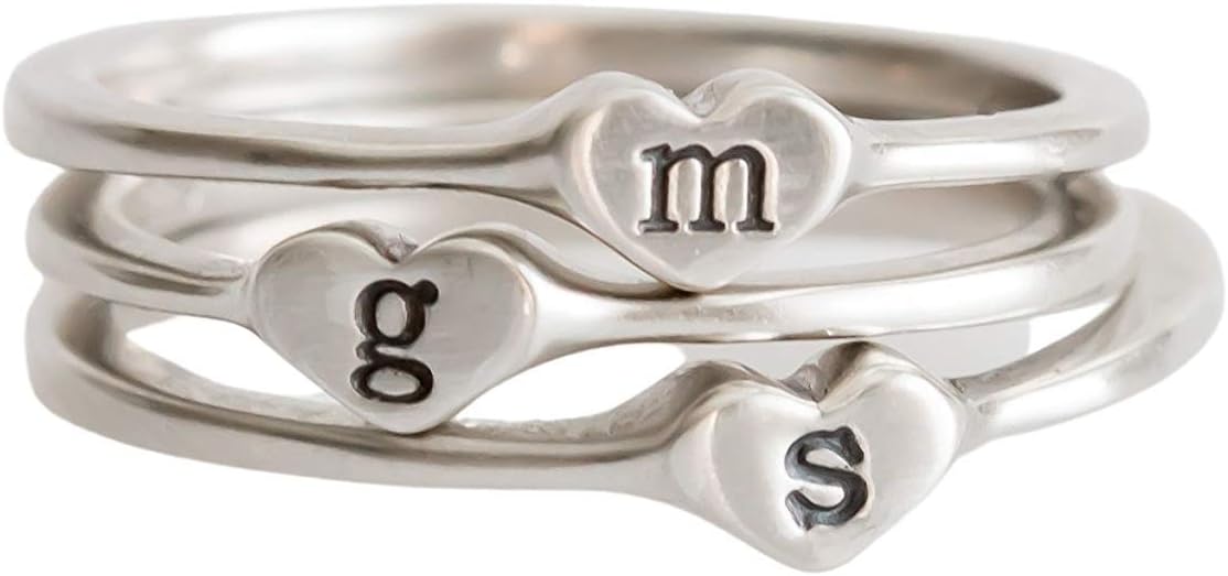 Sterling Silver Personalized Stacking Heart Initial Ring For Women