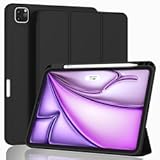 ZryXal New iPad Air 13 Inch Case M3 2025/M2 2024 with Pencil Holder, Trifold Stand Smart Case with Soft TPU Back,Auto Wake/Sleep (Black)