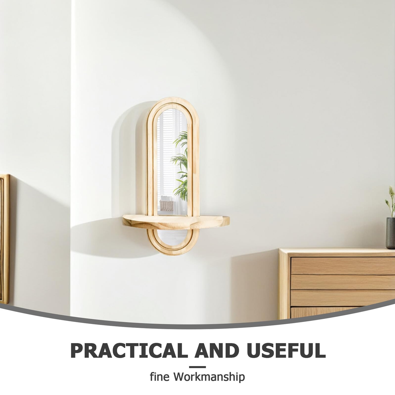 ORFOFE 2 Pièces Étagères Murales Bois avec Miroir Réfléchissant Support Plante Suspendu à Fente Robuste pour Chambre Salon Entrée Salle de Bain