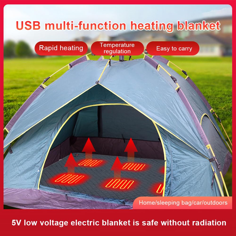 Manta para Acampar Al Aire Libre, Manta Térmica para Acampar Manta Térmica Eléctrica USB Estera para Saco De Dormir con 8 Zonas De Calefacción para Pesca En El Hogar Oficina Coche