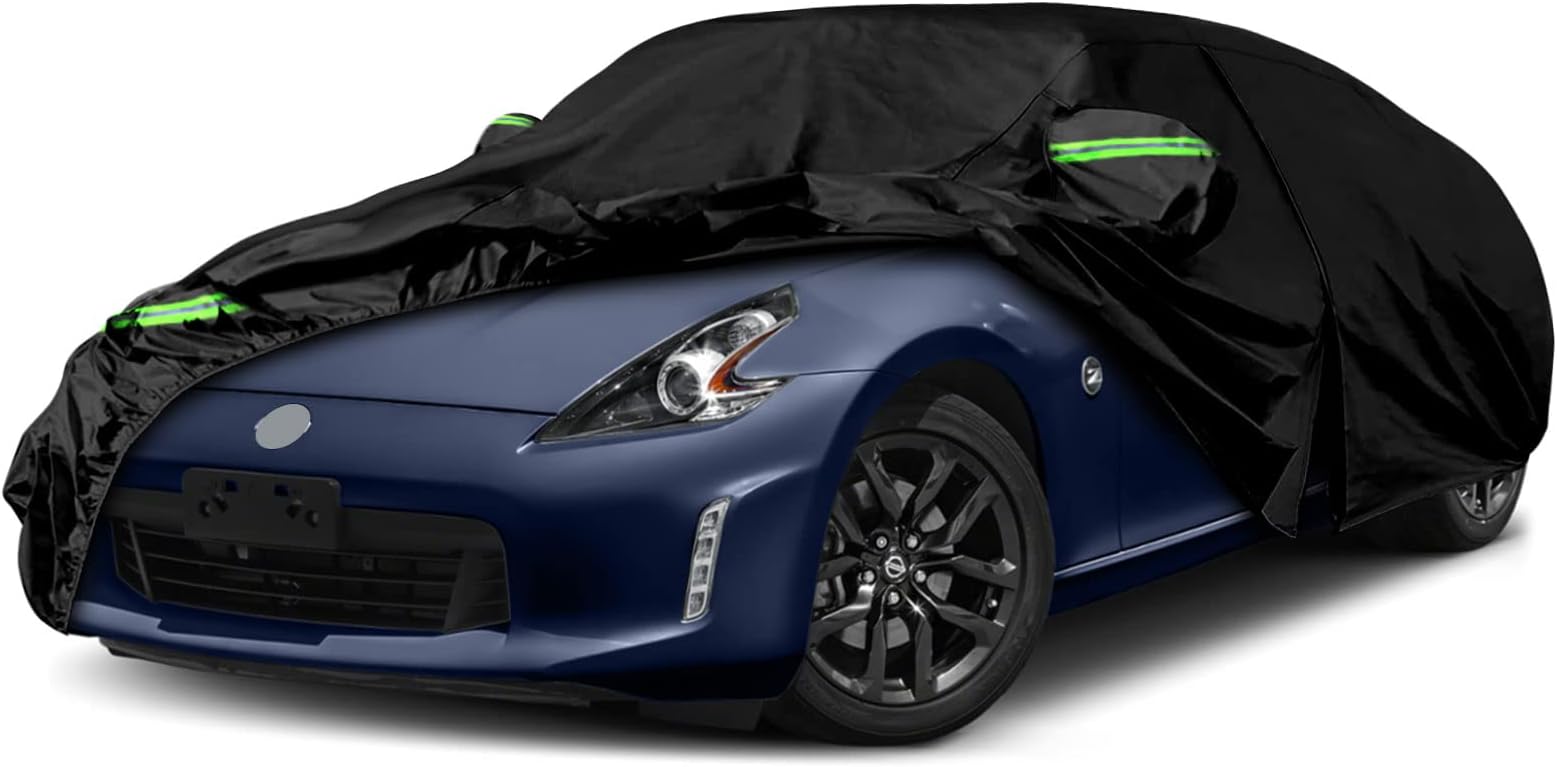 Waterproof Car Covers Replace for 2009-2023 Nissan 370Z, 6 Layers Custom-Fit Outdoor All Weather Car Covers with Zipper Door & Windproof Bands for Snow Rain Dust Hail Protection